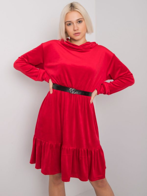 Red velour dress with Casablanca belt