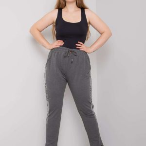 Dark Grey Plus Size Melange Sweatpants with Aelis Applique