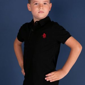 TOMMY LIFE Boys' Black Cotton Polo Shirt