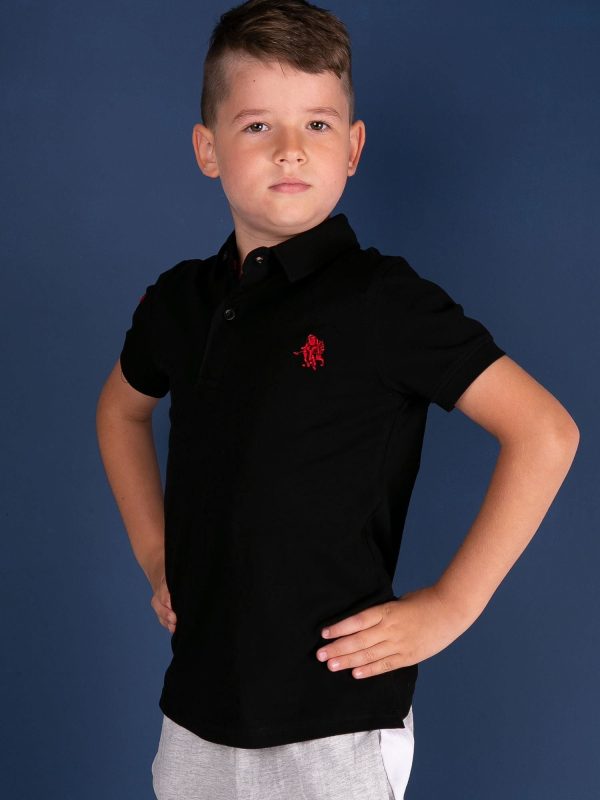 TOMMY LIFE Boys' Black Cotton Polo Shirt