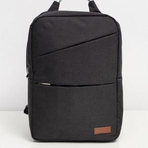 Black laptop backpack with asymmetrical pockets