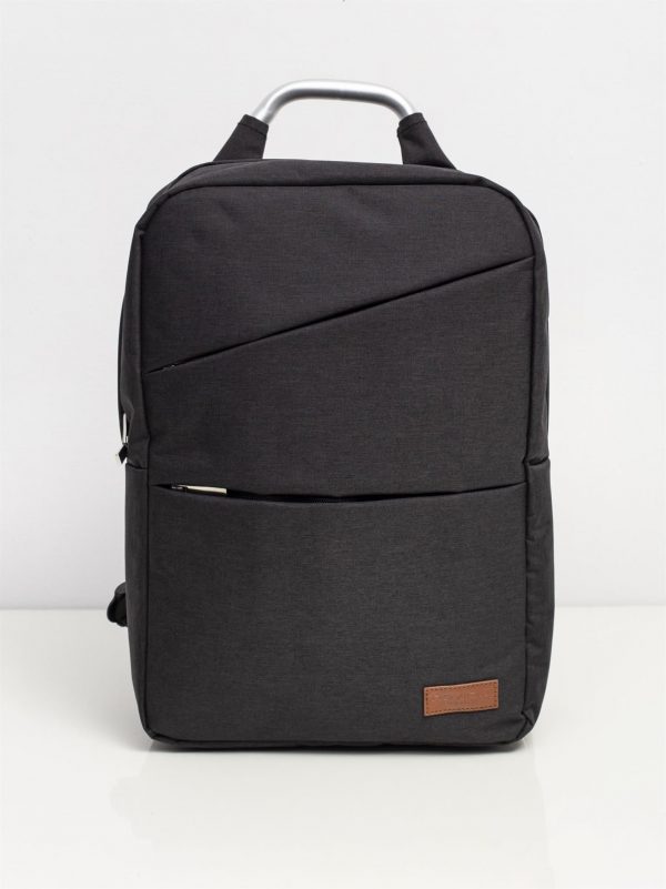 Black laptop backpack with asymmetrical pockets