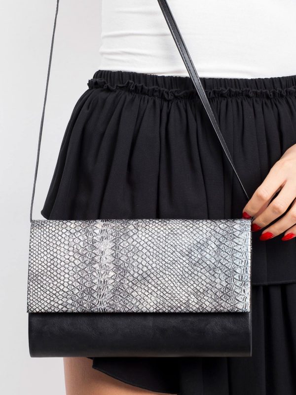 Black and silver eco-leather clutch bag