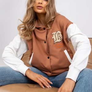 Light brown baseball sweatshirt with hoodie and pockets