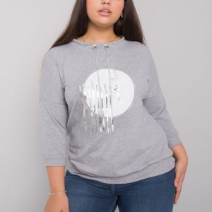 Grey melange plus size blouse with Bella applique