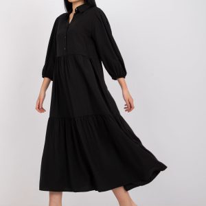 RUE PARIS black flared flounce dress