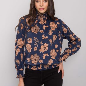 Navy blue camel blouse with flowers by Damika