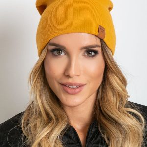 Mustard beanie hat with wool