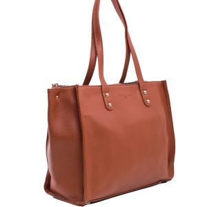 Brown eco-leather bag with detachable strap