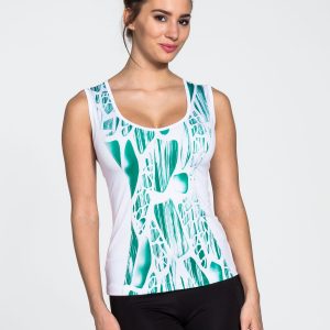 White sports top with green print