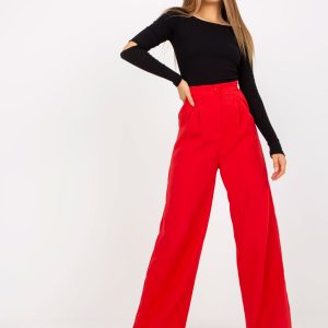 Red Women's Wide Leg Fabric Pants