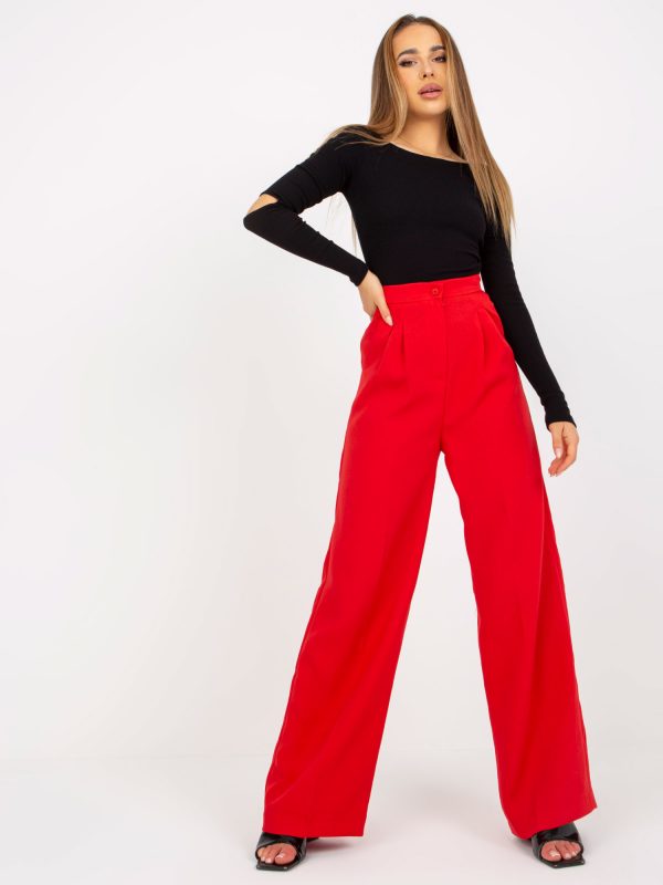 Red Women's Wide Leg Fabric Pants