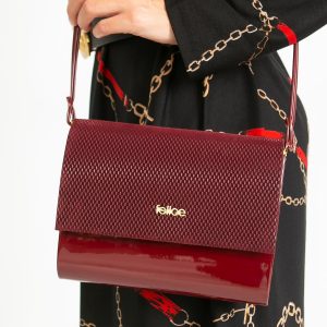 Burgundy lacquered clutch bag