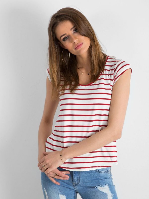 White and burgundy striped t-shirt