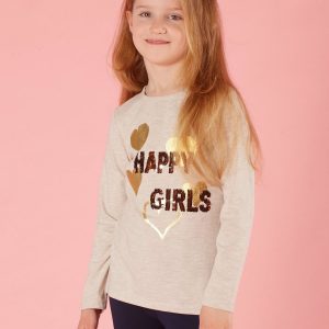 Beige cotton blouse for girl with sequins