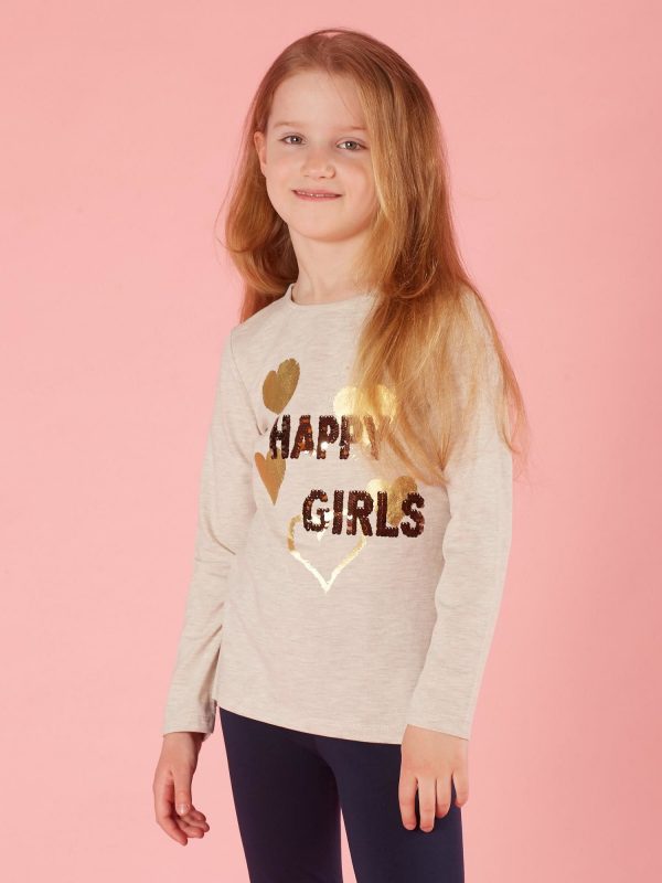 Beige cotton blouse for girl with sequins