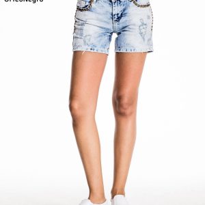 Blue denim shorts with rhinestones