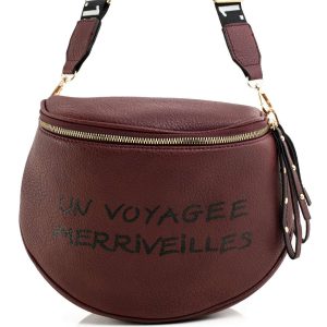 Burgundy handbag with inscription