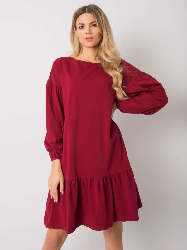 Burgundy dress with flounce Shadia