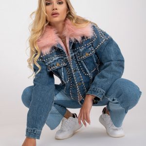 Blue women's denim jacket with fur