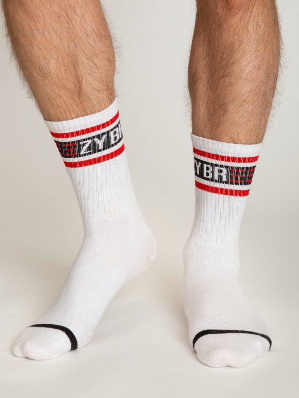 Men's white socks with lettering