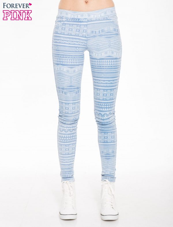 Light Blue Jeggins Jeans Pants in Aztec Patterns