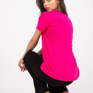 Fuchsia loose V-neck t-shirt