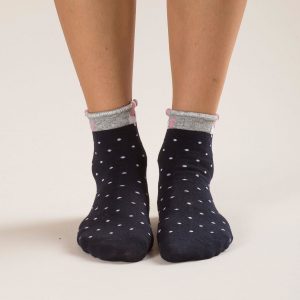 Navy blue polka dot socks with print