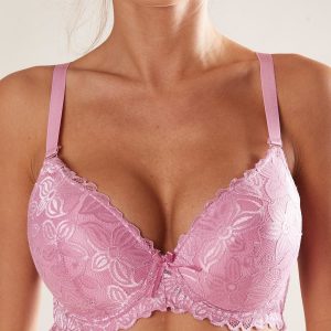 Pink Padded Bra with Lace