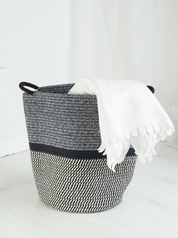 Navy blue and white braided basket