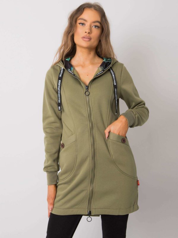 Khaki sweatshirt for women with pockets Frieda