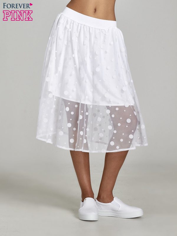 White skirt with tulle layer in polka dot