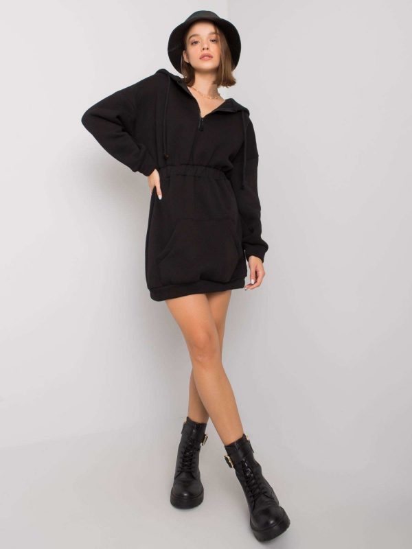 Skyla Black Hooded Sweatshirt Dress