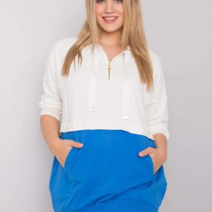 Ecru-Dark Blue Plus Size Tunic Philomene Cotton