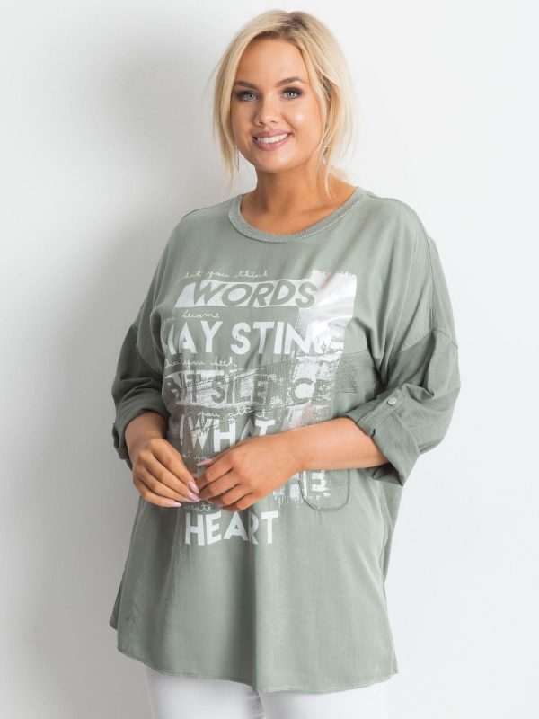 Plus size tunic with khaki print