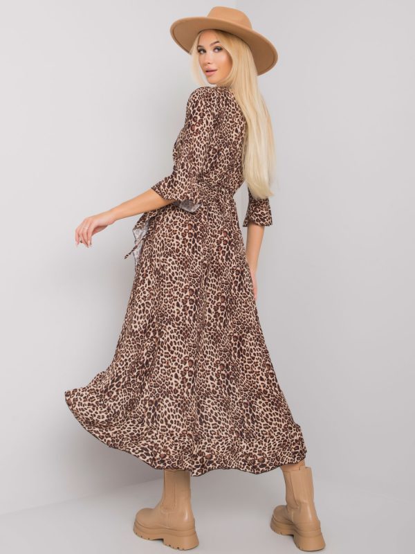 Beige leopterprint dress with ruffle Belmont OCH BELLA