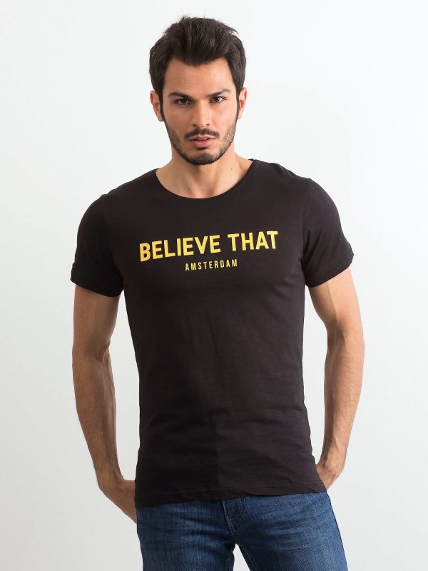 Men's Black Cotton T-Shirt with Lettering