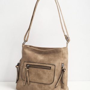 Dark beige handbag with long strap