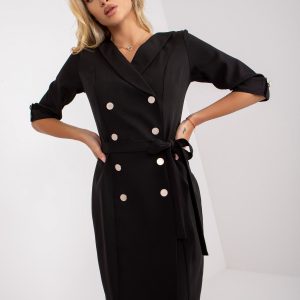 Black fitted double breasted dress with belt