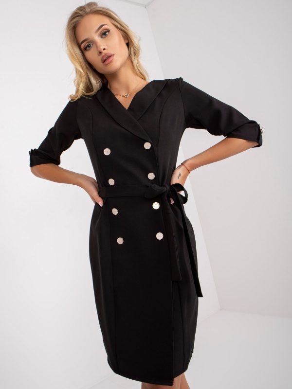 Black fitted double breasted dress with belt