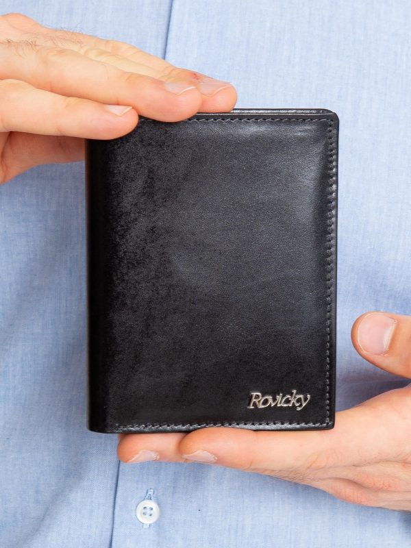 Genuine Leather Men's Black Vertical Wallet