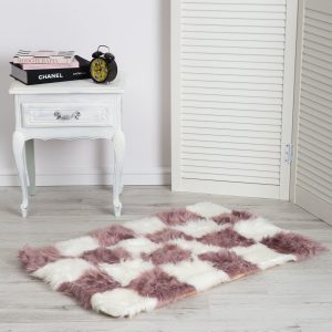 Purple and white shaggy carpet