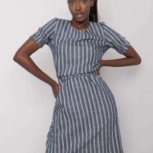 Navy Blue Striped Ladies Dress Adira