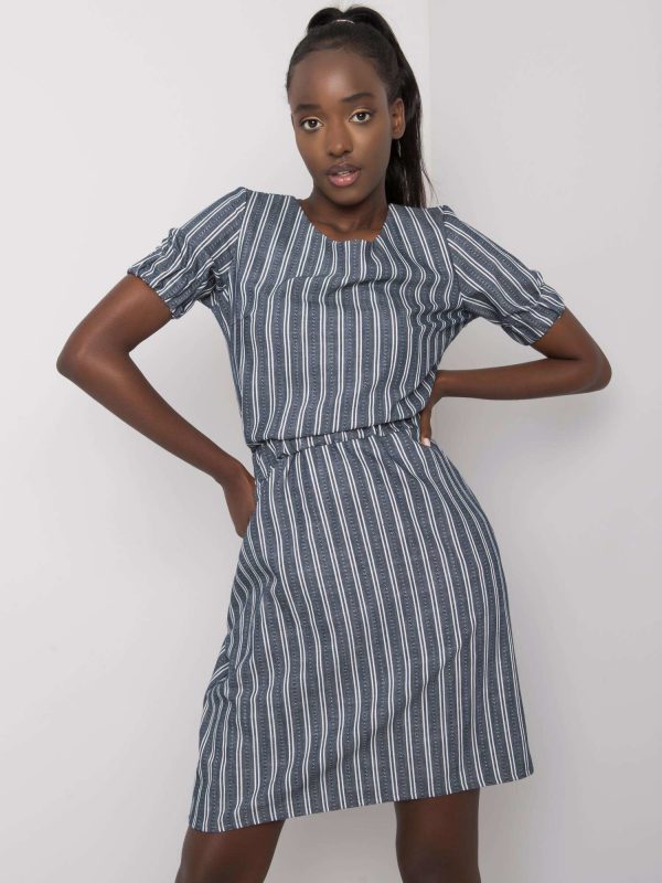 Navy Blue Striped Ladies Dress Adira