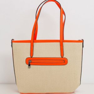 Beige and orange braided handbag