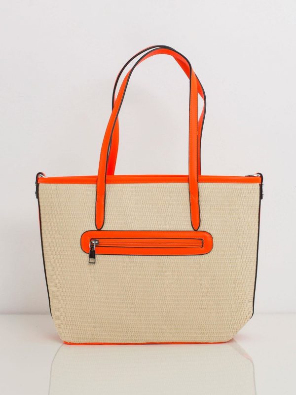 Beige and orange braided handbag