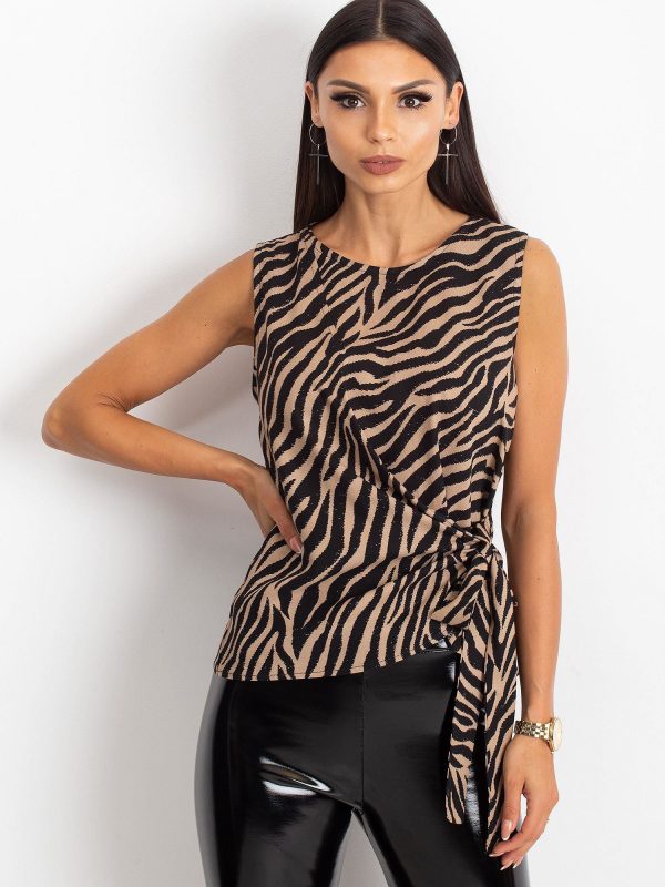 RUE PARIS Black and beige top Animal