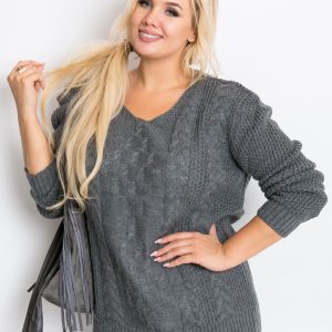 Dark Grey Plus Size Sweater Flower