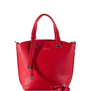 Red shoulder bag with fabric strap