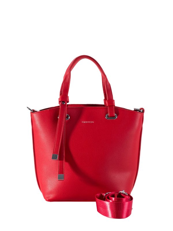 Red shoulder bag with fabric strap